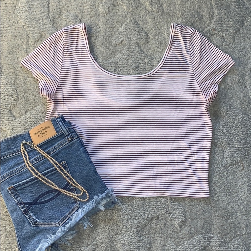 AMERICAN EAGLE Striped Crop Top Low Cut Back